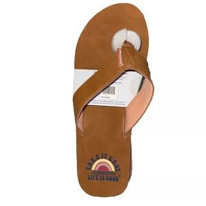 Life Is Good Sandals Womens 10 Tan Thong Flip Flops Take It Easy Beach Relax